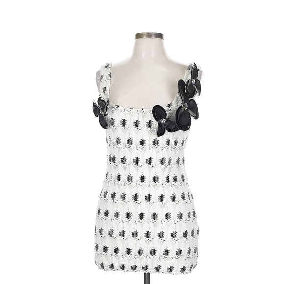 Area NYC Eye Crochet-Knit Crystal Flower-Applique Mini Tank Dress Large - Picture 2 of 6